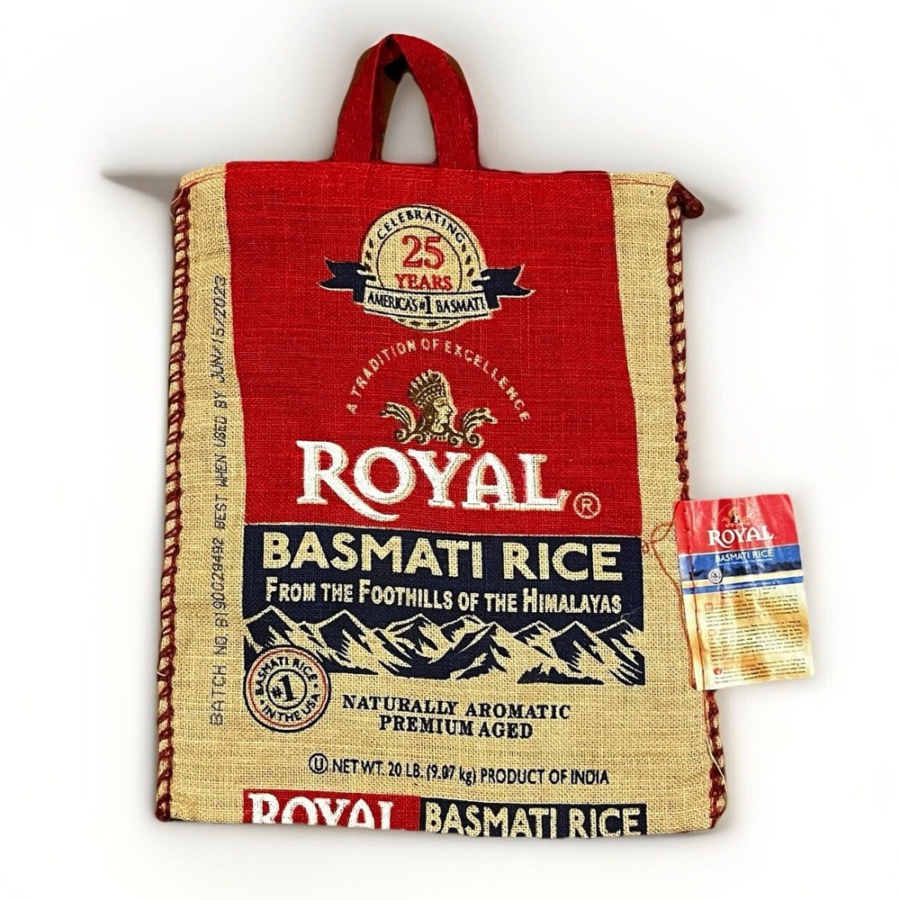 Royal Basmati Rice Bag EMPTY Tote Zipper Top Handle‎ Heavy Duty Burlap